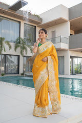 Golden Mustard Banarasi Silk Saree