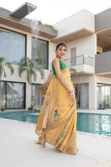Neon Camel Tissue Silk Saree