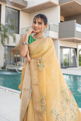 Neon Camel Tissue Silk Saree