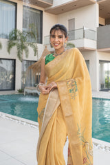 Neon Camel Tissue Silk Saree