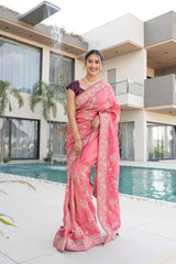 Mauf Pink Banarasi Tissue Silk Saree