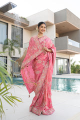 Mauf Pink Banarasi Tissue Silk Saree