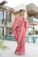 Mauf Pink Banarasi Tissue Silk Saree