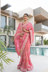 Mauf Pink Banarasi Tissue Silk Saree