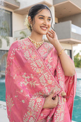 Mauf Pink Banarasi Tissue Silk Saree