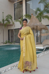 Neon Yellow Tissue Silk Saree