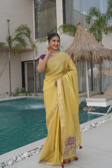 Neon Yellow Tissue Silk Saree