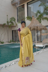Neon Yellow Tissue Silk Saree