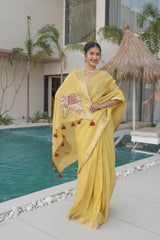 Neon Yellow Tissue Silk Saree