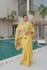 Neon Yellow Tissue Silk Saree