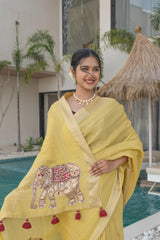 Neon Yellow Tissue Silk Saree