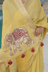 Neon Yellow Tissue Silk Saree