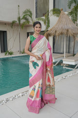Cashew Pink Tusser Silk Saree