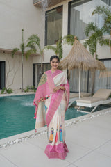 Cashew Pink Tusser Silk Saree