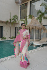 Cashew Pink Tusser Silk Saree