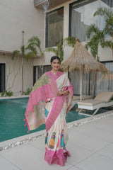Cashew Pink Tusser Silk Saree