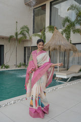 Cashew Pink Tusser Silk Saree