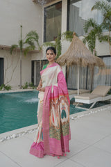 Cashew Pink Tusser Silk Saree