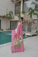 Cashew Pink Tusser Silk Saree