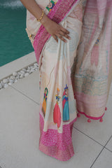 Cashew Pink Tusser Silk Saree