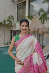 Cashew Pink Tusser Silk Saree