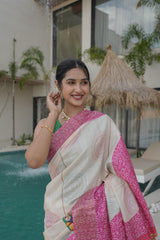 Cashew Pink Tusser Silk Saree