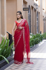 Stylish Rani Chiffon Saree with Beautiful Aari-Tari Work