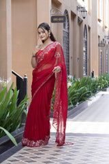 Stylish Rani Chiffon Saree with Beautiful Aari-Tari Work