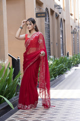 Stylish Rani Chiffon Saree with Beautiful Aari-Tari Work