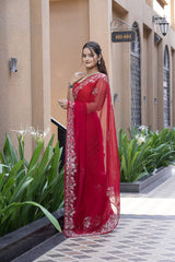 Stylish Rani Chiffon Saree with Beautiful Aari-Tari Work