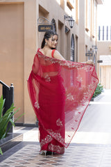 Stylish Rani Chiffon Saree with Beautiful Aari-Tari Work