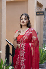 Stylish Rani Chiffon Saree with Beautiful Aari-Tari Work