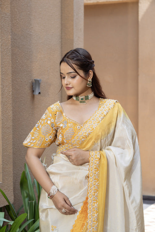 Mustard Butter Silk Saree with Zardogi Work