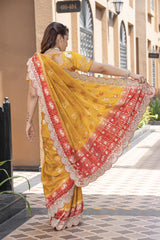 Mustard Red Banarsi Silk Saree