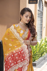 Mustard Red Banarsi Silk Saree