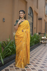 Stylish Mustard Silk Saree with Zari and Katdana Work