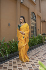 Stylish Mustard Silk Saree with Zari and Katdana Work