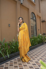 Stylish Mustard Silk Saree with Zari and Katdana Work