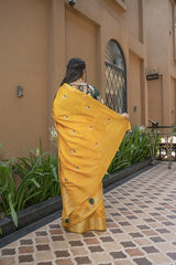 Stylish Mustard Silk Saree with Zari and Katdana Work