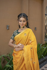 Stylish Mustard Silk Saree with Zari and Katdana Work