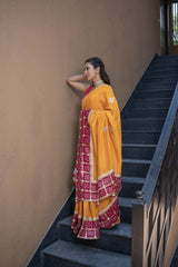 Mustard Silk & Khaddi Gota Work Saree