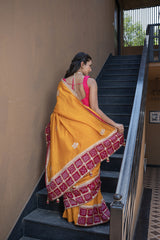 Mustard Silk & Khaddi Gota Work Saree