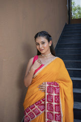 Mustard Silk & Khaddi Gota Work Saree