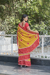 Stylish Mustard-Red Dola Silk Saree