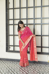 Rani Peach Banarasi Silk Saree