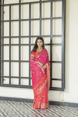 Rani Peach Banarasi Silk Saree