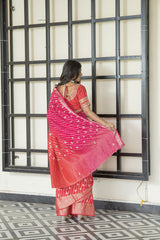 Rani Peach Banarasi Silk Saree
