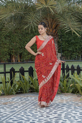 Red Jaipuri Bandhni Saree