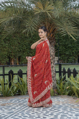 Red Jaipuri Bandhni Saree