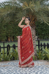 Red Jaipuri Bandhni Saree